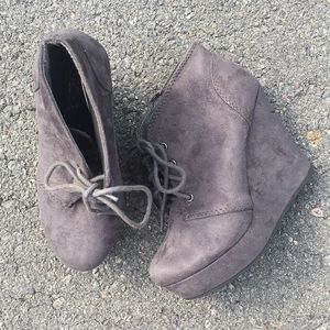 Soda Charcoal Gray Suede Wedge Bootie Boot